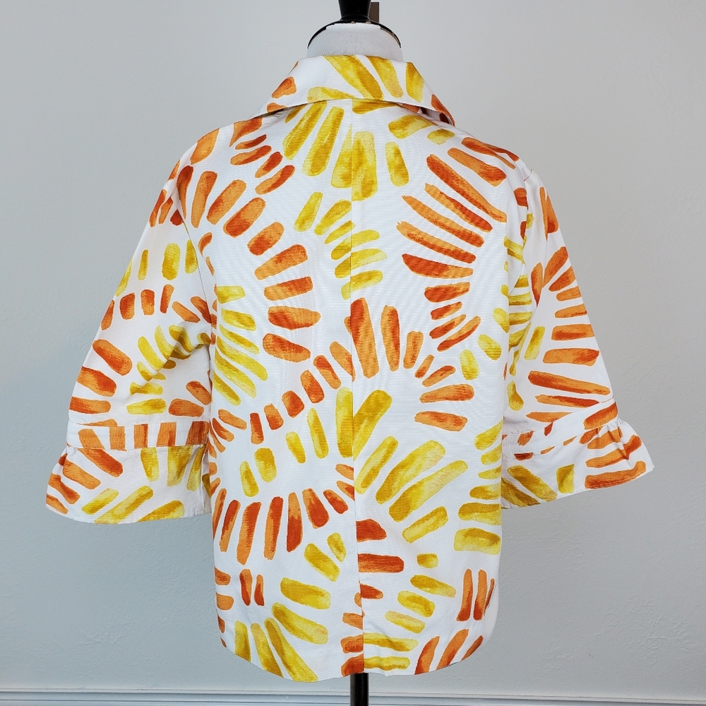 Chico's Jacket Flower Power Princeton White Yellow Orange Summer Spring Quirky - Picture 6 of 10